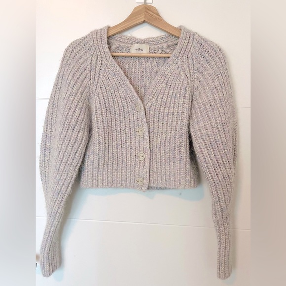 Aritizia Wilfred Cropped Knit Poesy Cardigan - Cotton Candy sparkly - Size Small - Picture 2 of 6